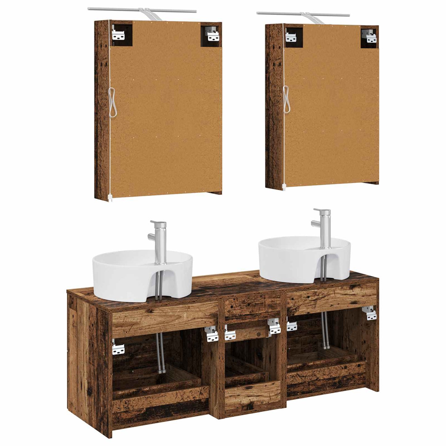 vidaXL Bathroom Furniture Set 5 pcs Old Wood Engineered Wood and Glass