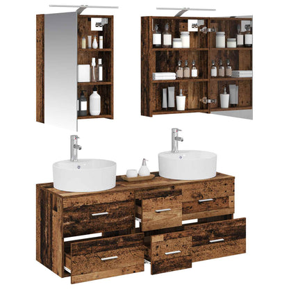 vidaXL Bathroom Furniture Set 5 pcs Old Wood Engineered Wood and Glass