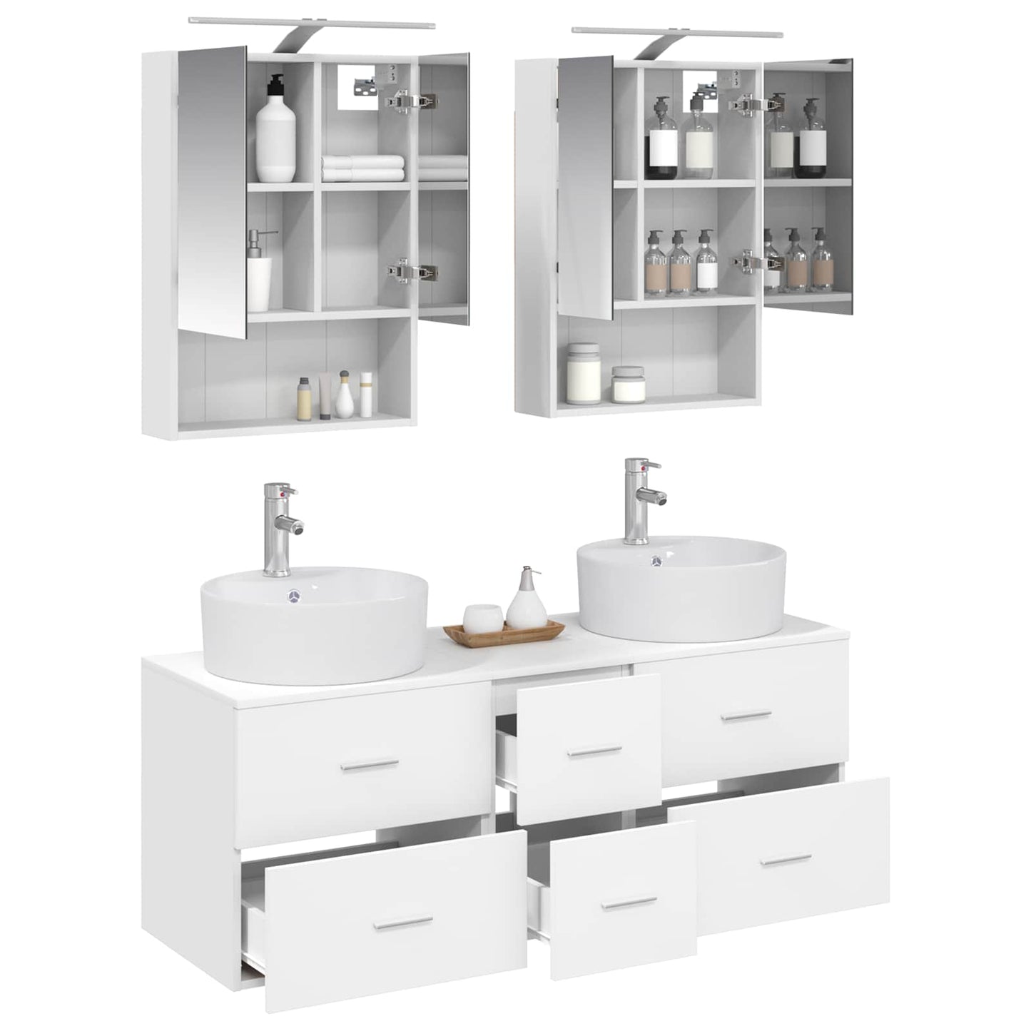 vidaXL Bathroom Furniture Set 5 pcs White Engineered Wood and Glass