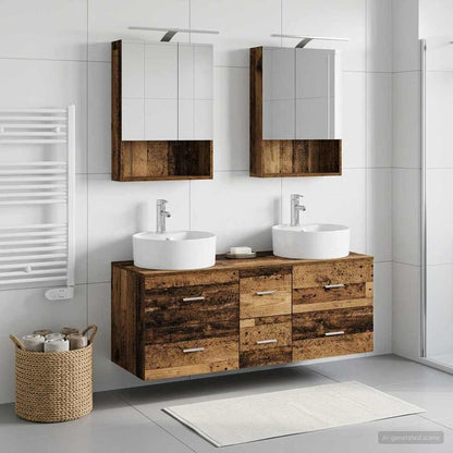 vidaXL Bathroom Furniture Set 5 pcs Old Wood Engineered Wood and Glass