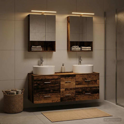 vidaXL Bathroom Furniture Set 5 pcs Old Wood Engineered Wood and Glass