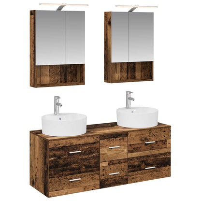 vidaXL Bathroom Furniture Set 5 pcs Old Wood Engineered Wood and Glass