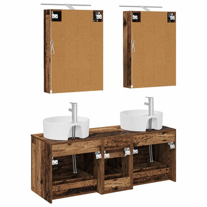 vidaXL Bathroom Furniture Set 5 pcs Old Wood Engineered Wood and Glass