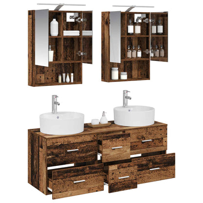 vidaXL Bathroom Furniture Set 5 pcs Old Wood Engineered Wood and Glass