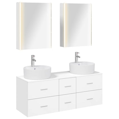 vidaXL Bathroom Furniture Set 5 pcs White Engineered Wood and Glass