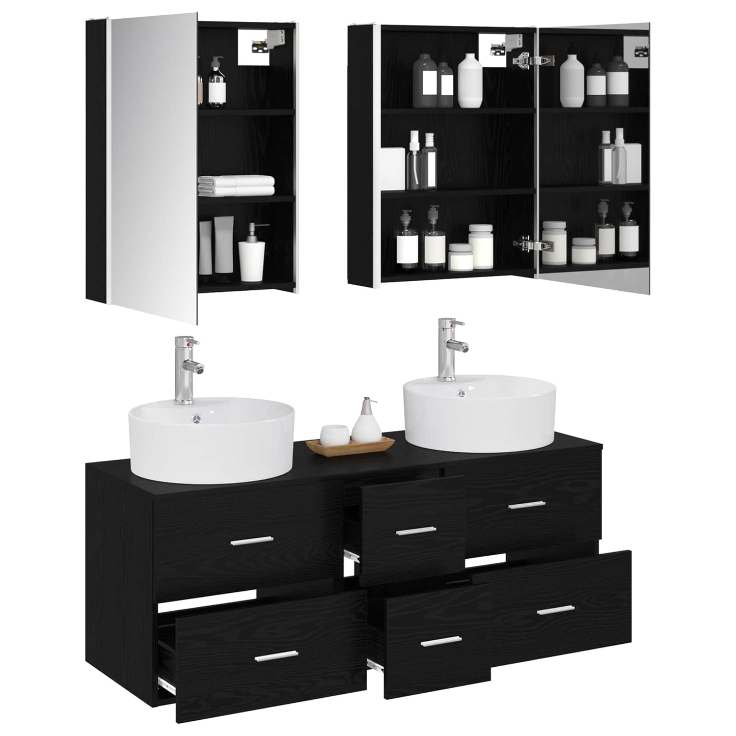 vidaXL Bathroom Furniture Set 5 pcs Black Oak