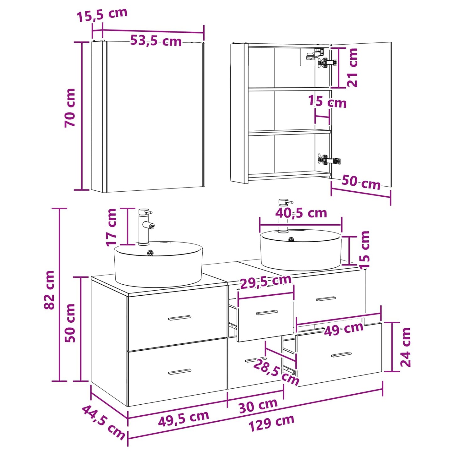 vidaXL Bathroom Furniture Set 5 pcs Concrete Grey