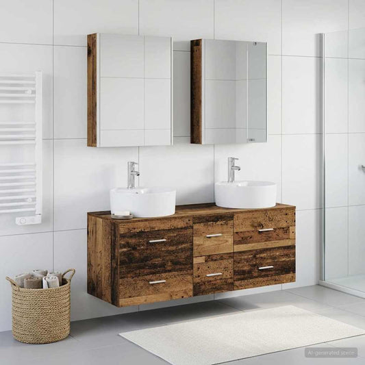 vidaXL Bathroom Furniture Set 5 pcs Old Wood Engineered Wood and Glass