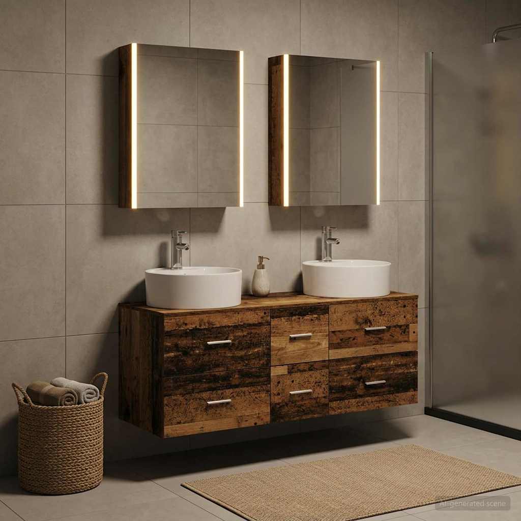 vidaXL Bathroom Furniture Set 5 pcs Old Wood Engineered Wood and Glass