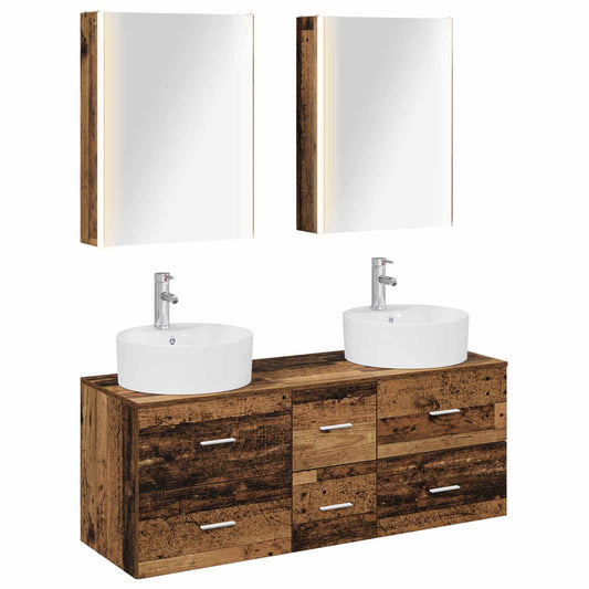 vidaXL Bathroom Furniture Set 5 pcs Old Wood Engineered Wood and Glass