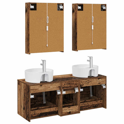 vidaXL Bathroom Furniture Set 5 pcs Old Wood Engineered Wood and Glass