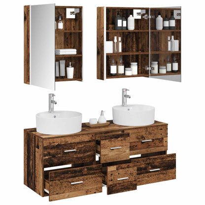 vidaXL Bathroom Furniture Set 5 pcs Old Wood Engineered Wood and Glass