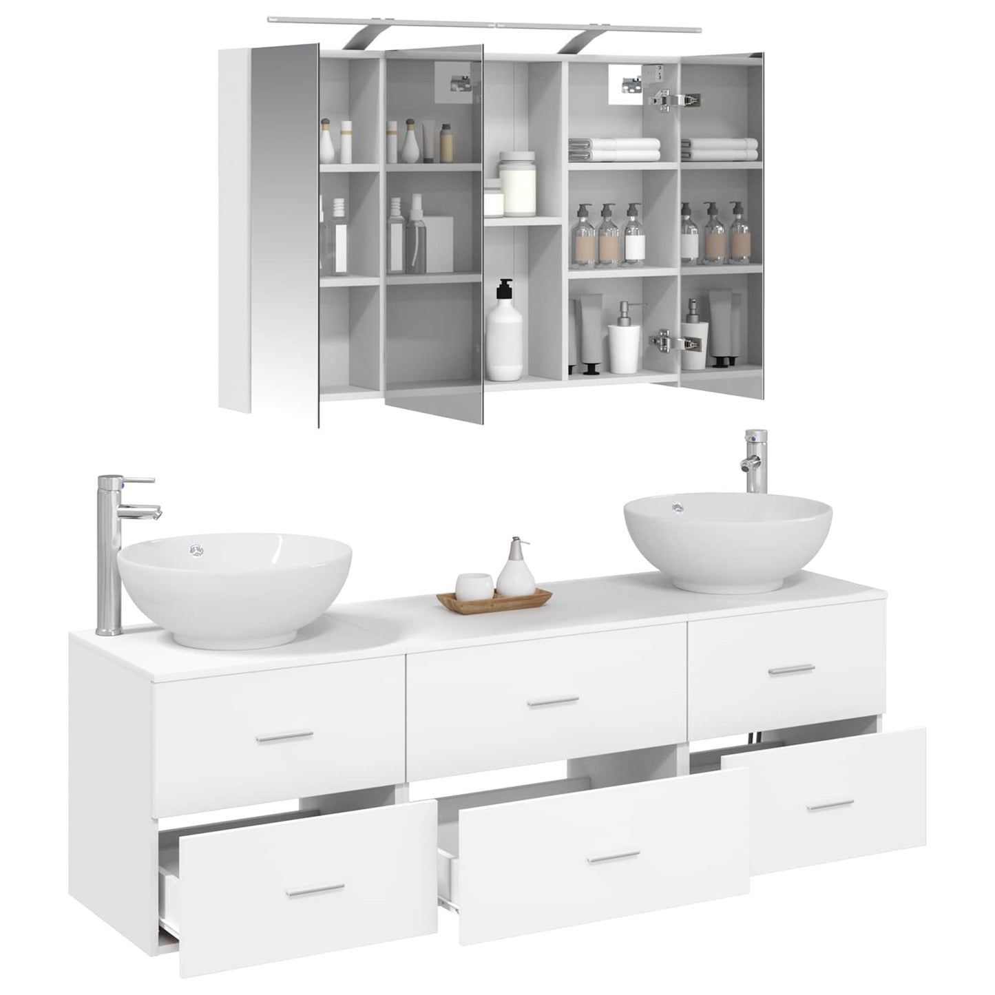 vidaXL Bathroom Furniture Set 4 pcs White Engineered Wood and Glass