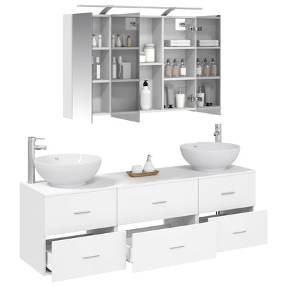 vidaXL Bathroom Furniture Set 4 pcs White Engineered Wood and Glass
