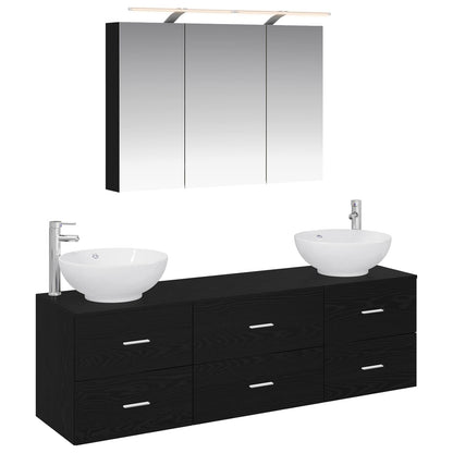 vidaXL Bathroom Furniture Set 4 pcs Black Oak