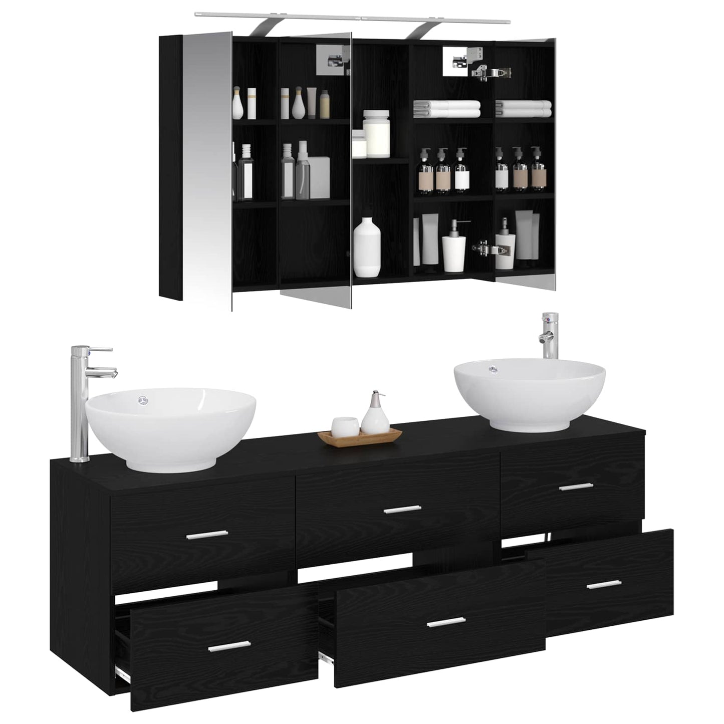 vidaXL Bathroom Furniture Set 4 pcs Black Oak