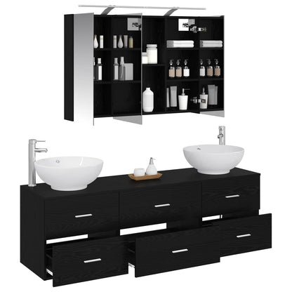 vidaXL Bathroom Furniture Set 4 pcs Black Oak