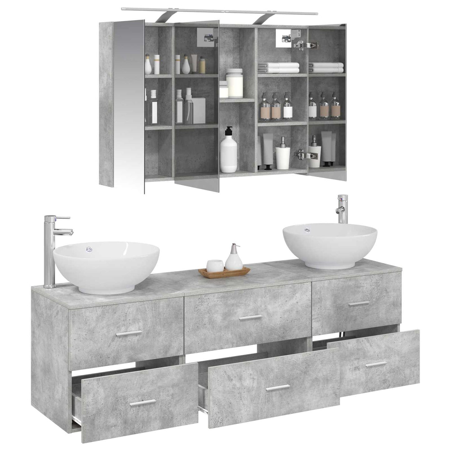 vidaXL Bathroom Furniture Set 4 pcs Concrete Grey