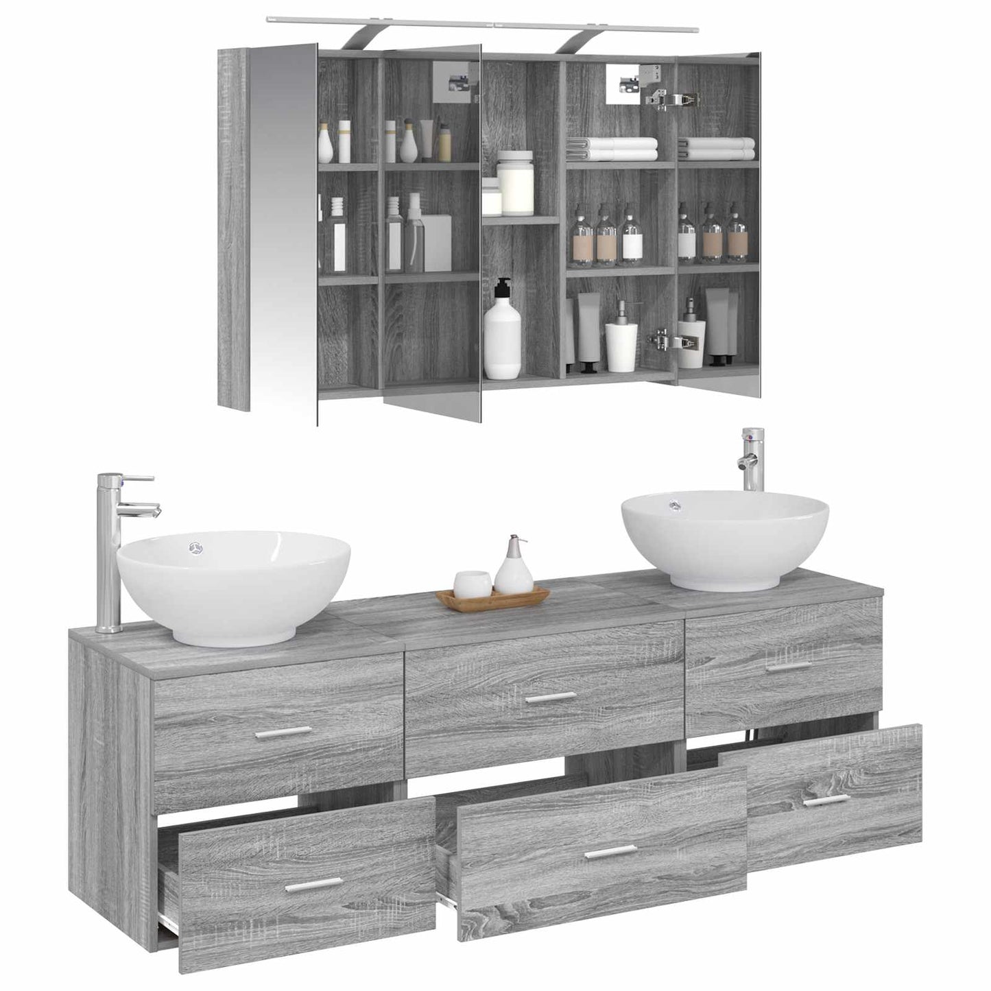 vidaXL Bathroom Furniture Set 4 pcs Grey Sonoma
