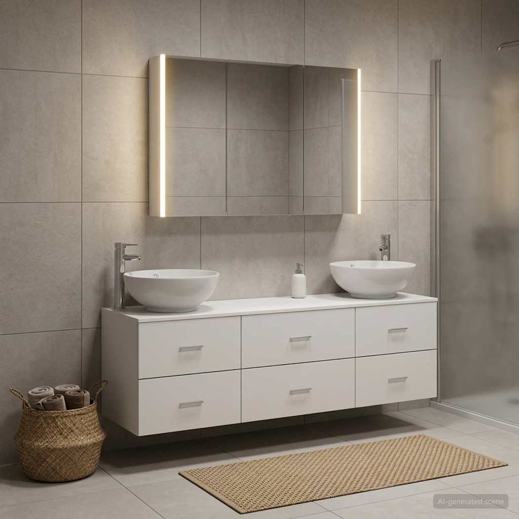 vidaXL Bathroom Furniture Set 4 pcs White Engineered Wood and Glass