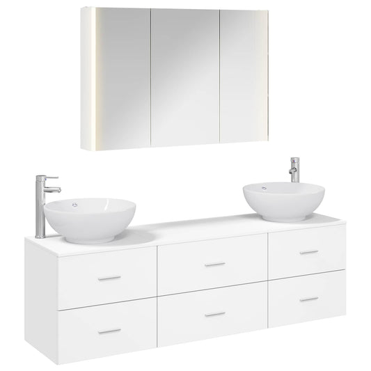 vidaXL Bathroom Furniture Set 4 pcs White Engineered Wood and Glass
