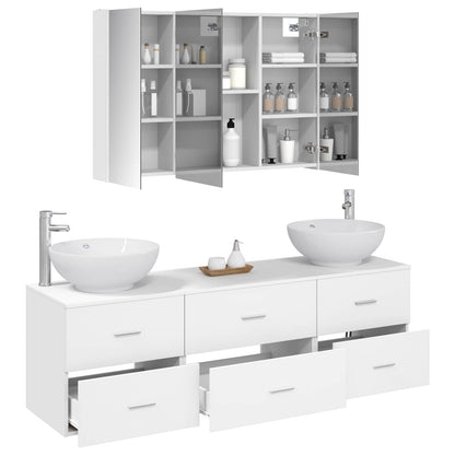 vidaXL Bathroom Furniture Set 4 pcs White Engineered Wood and Glass