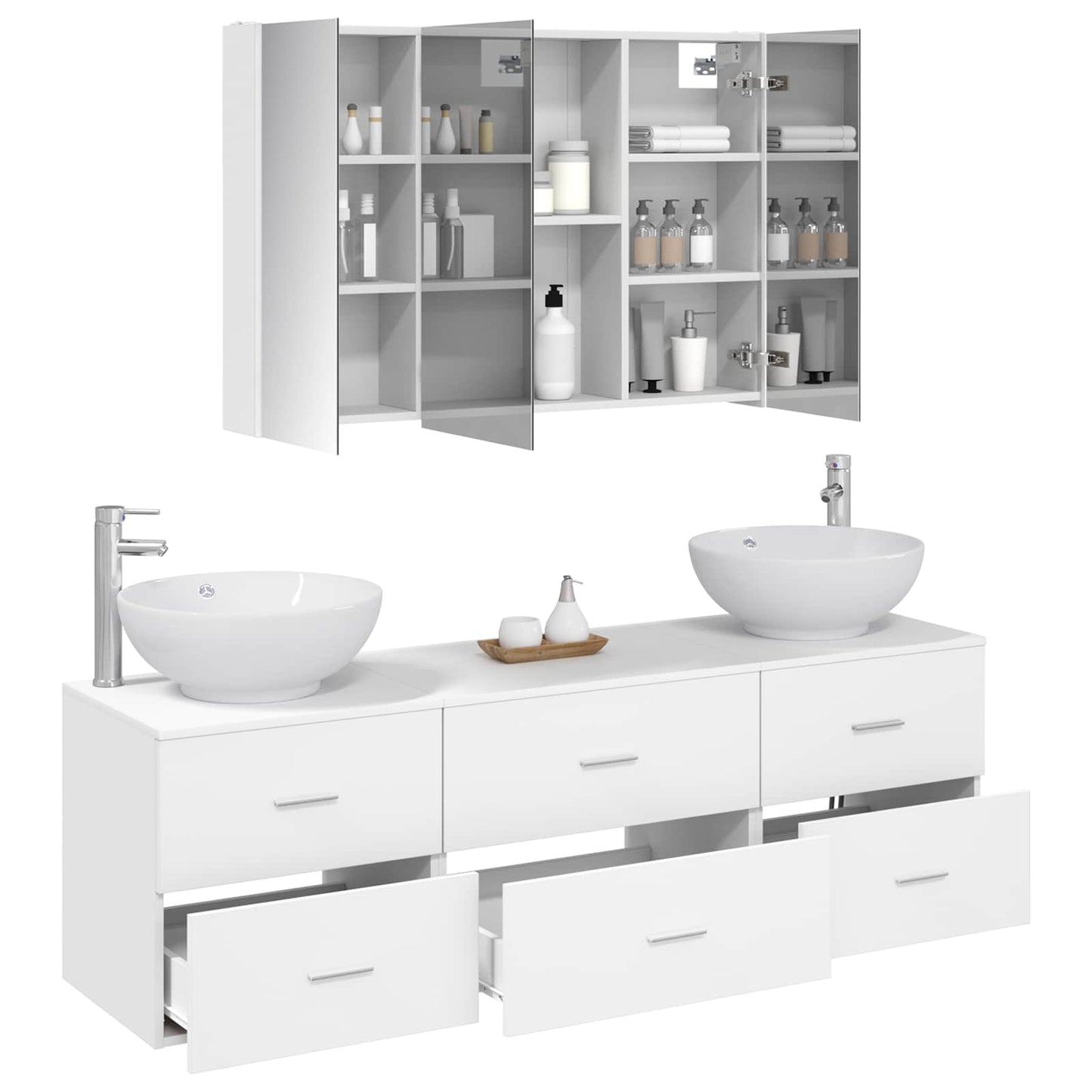 vidaXL Bathroom Furniture Set 4 pcs White Engineered Wood and Glass