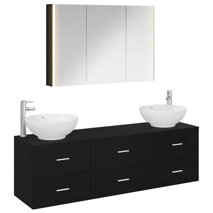 vidaXL Bathroom Furniture Set 4 pcs Black Oak