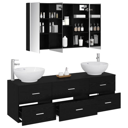 vidaXL Bathroom Furniture Set 4 pcs Black Oak