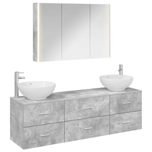 vidaXL Bathroom Furniture Set 4 pcs Concrete Grey