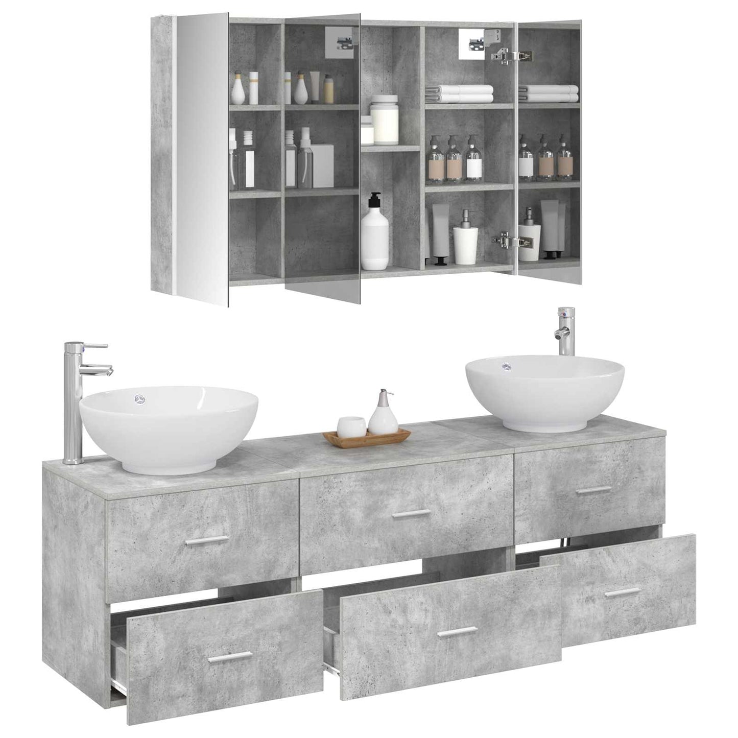 vidaXL Bathroom Furniture Set 4 pcs Concrete Grey