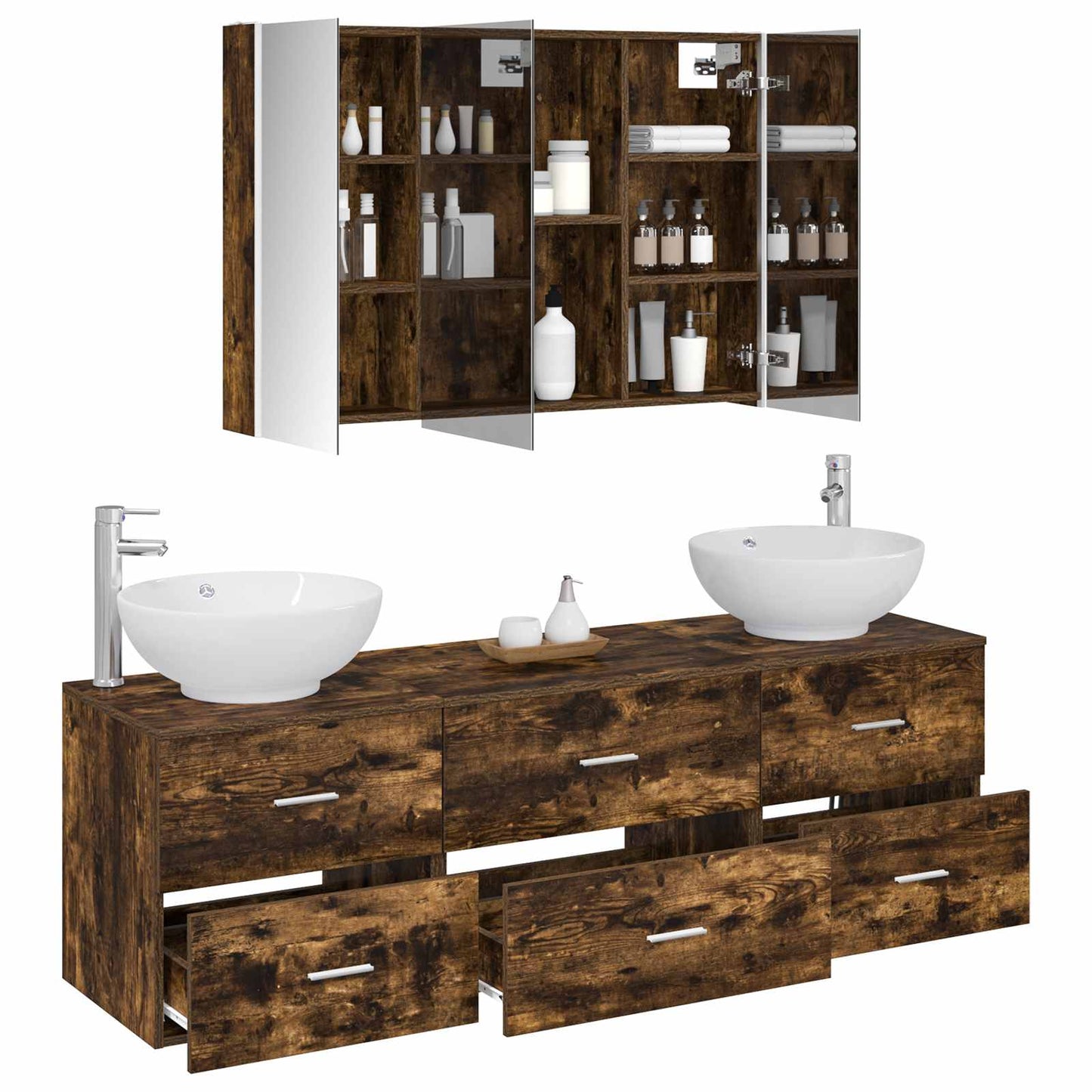 vidaXL Bathroom Furniture Set 4 pcs Smoked Oak
