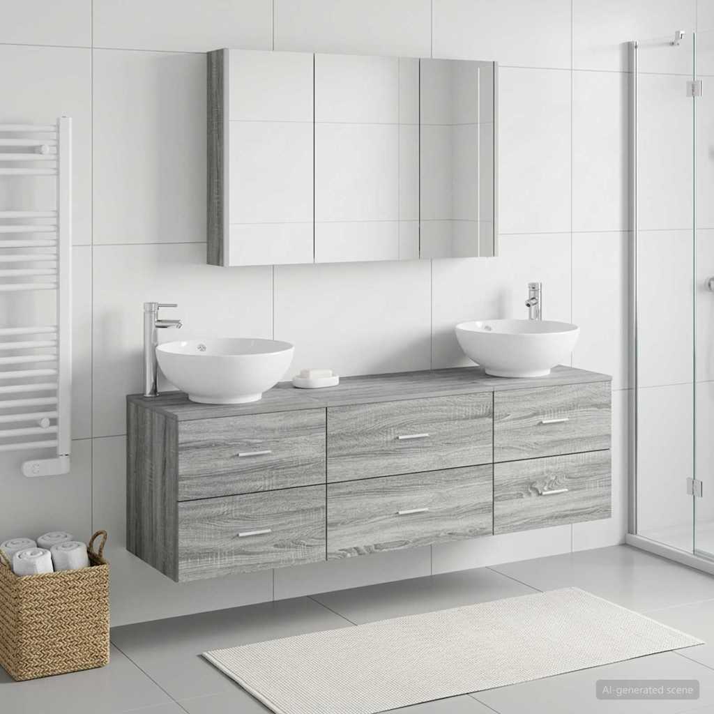 vidaXL Bathroom Furniture Set 4 pcs Grey Sonoma
