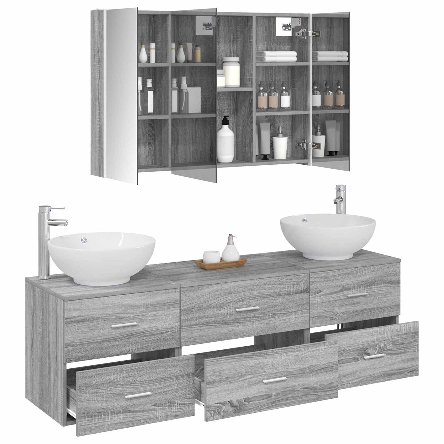 vidaXL Bathroom Furniture Set 4 pcs Grey Sonoma