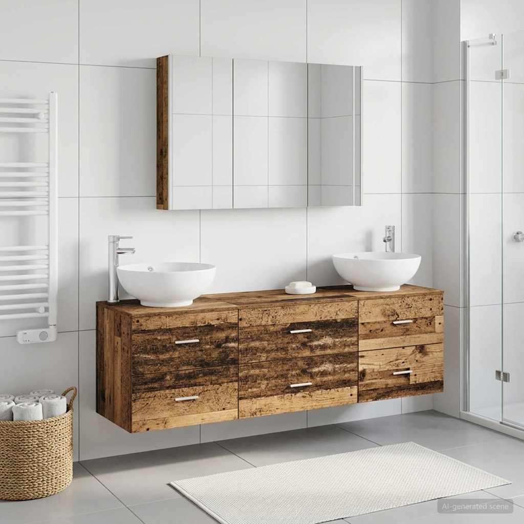 vidaXL Bathroom Furniture Set 4 pcs Old Wood Engineered Wood and Glass