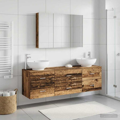 vidaXL Bathroom Furniture Set 4 pcs Old Wood Engineered Wood and Glass