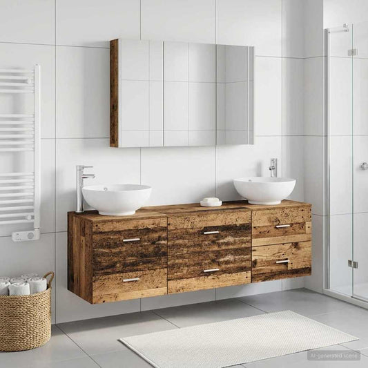 vidaXL Bathroom Furniture Set 4 pcs Old Wood Engineered Wood and Glass