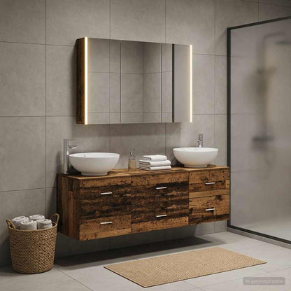 vidaXL Bathroom Furniture Set 4 pcs Old Wood Engineered Wood and Glass