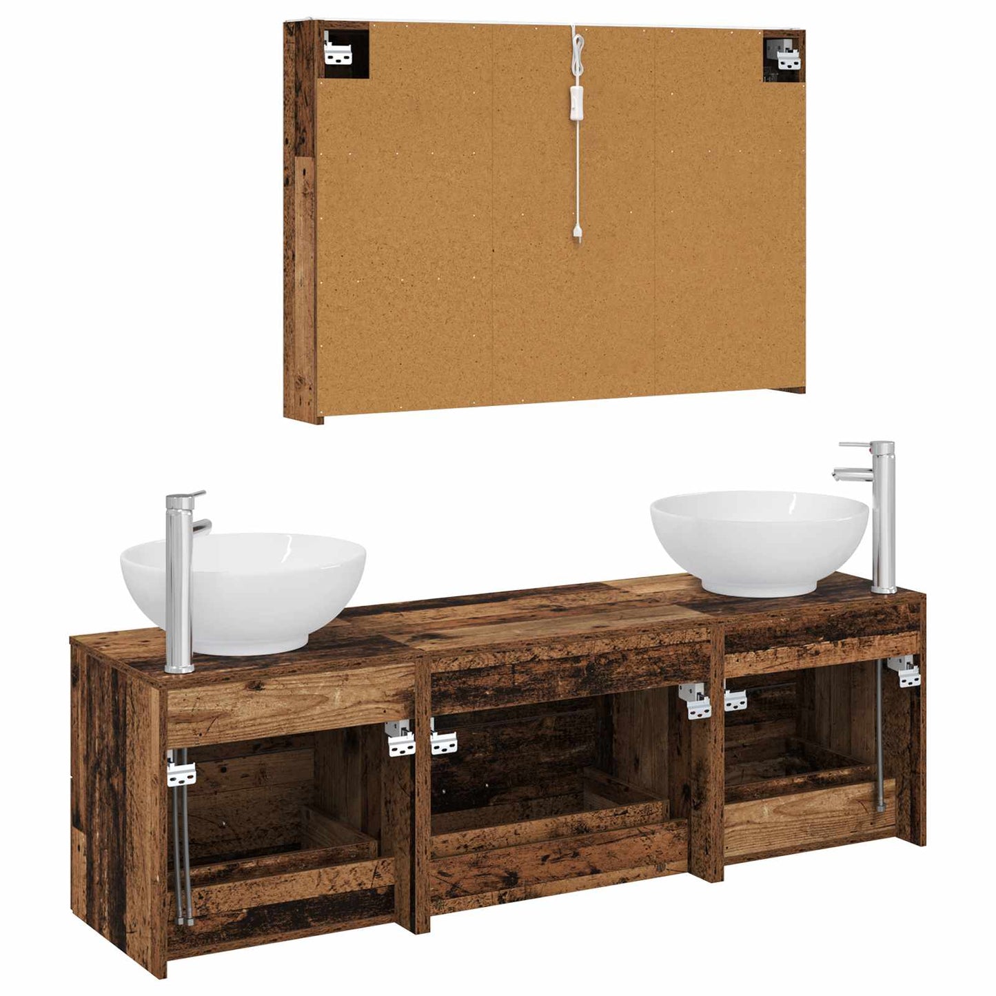 vidaXL Bathroom Furniture Set 4 pcs Old Wood Engineered Wood and Glass
