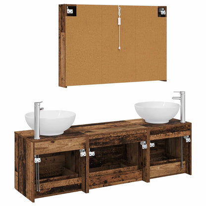 vidaXL Bathroom Furniture Set 4 pcs Old Wood Engineered Wood and Glass
