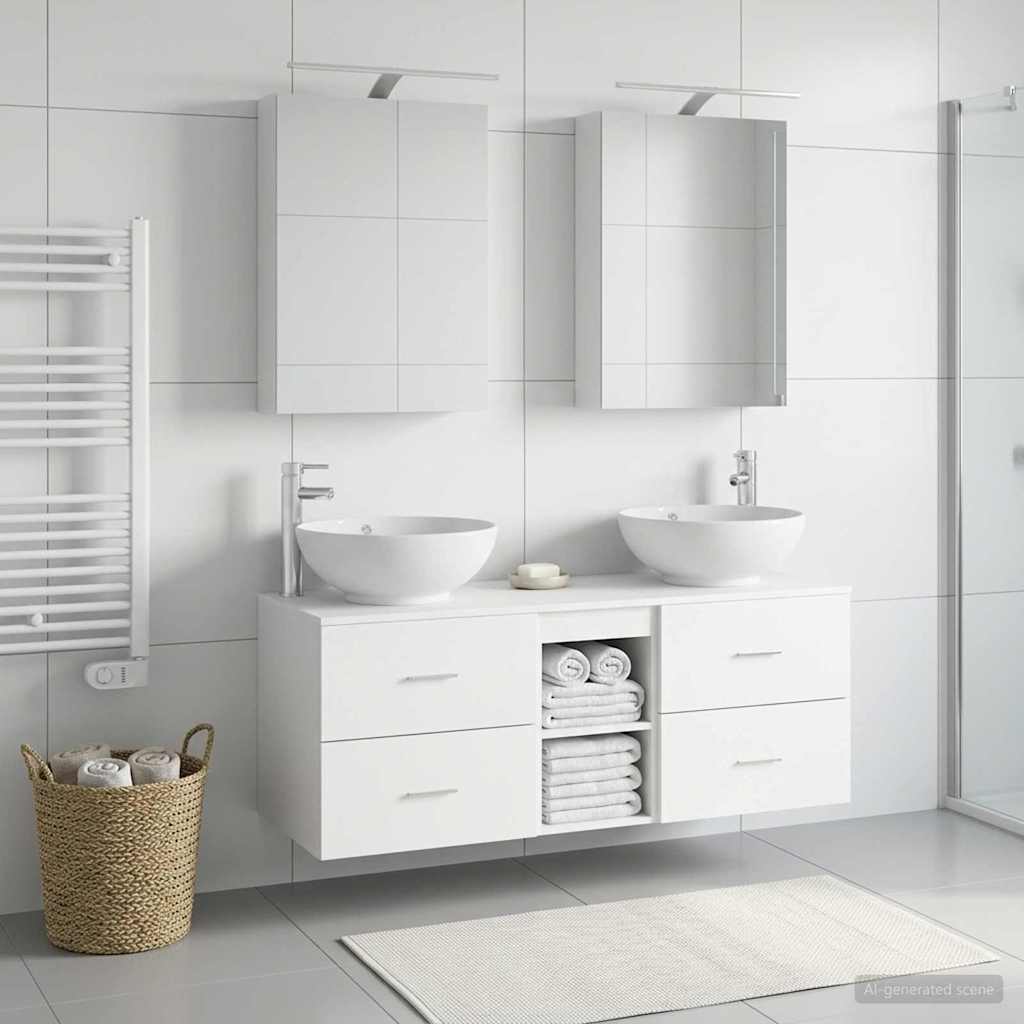 vidaXL Bathroom Furniture Set 5 pcs White Engineered Wood and Glass