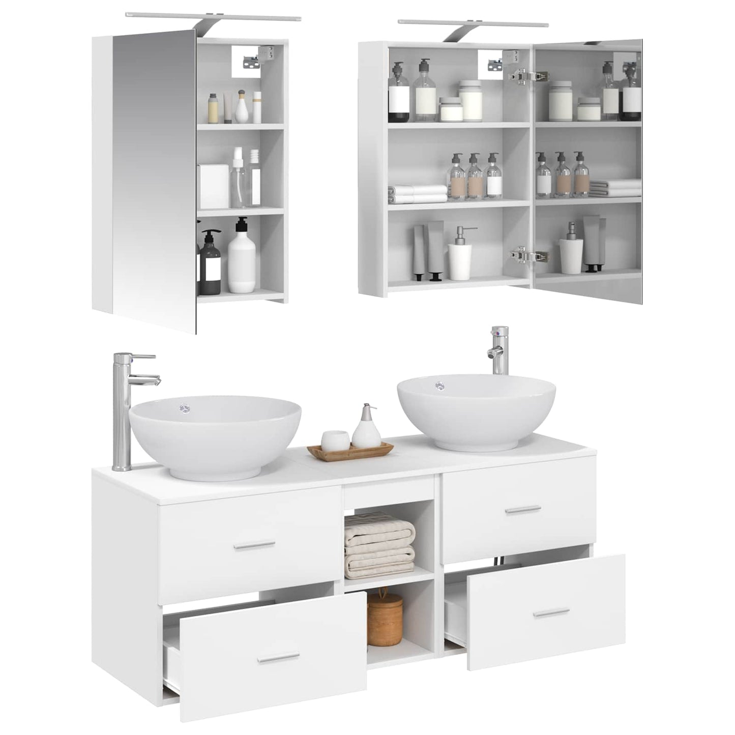 vidaXL Bathroom Furniture Set 5 pcs White Engineered Wood and Glass