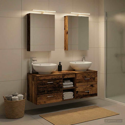 vidaXL Bathroom Furniture Set 5 pcs Old Wood Engineered Wood and Glass