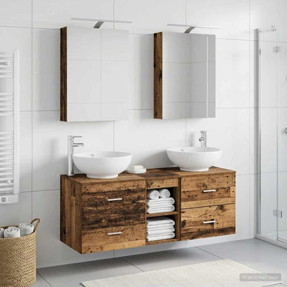 vidaXL Bathroom Furniture Set 5 pcs Old Wood Engineered Wood and Glass