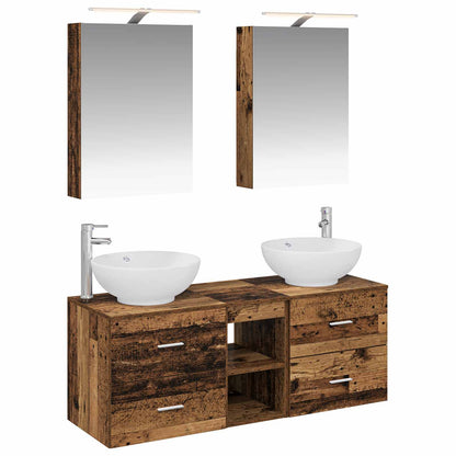 vidaXL Bathroom Furniture Set 5 pcs Old Wood Engineered Wood and Glass
