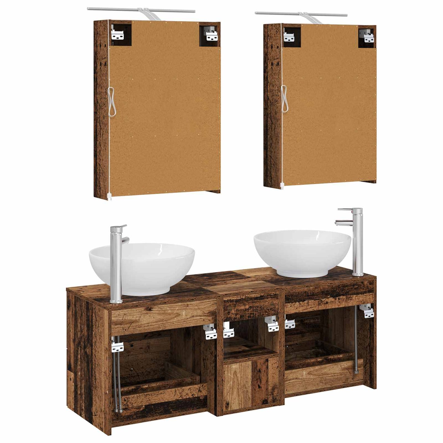 vidaXL Bathroom Furniture Set 5 pcs Old Wood Engineered Wood and Glass