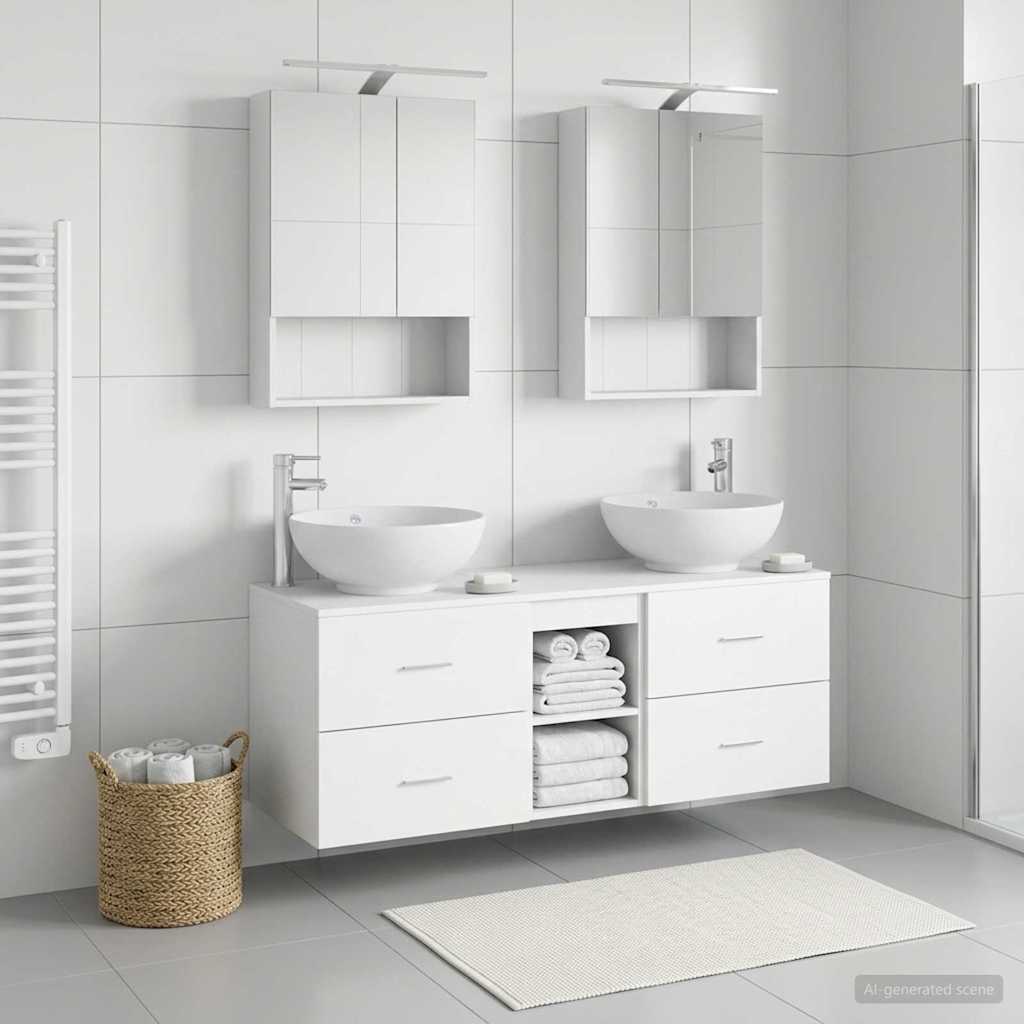 vidaXL Bathroom Furniture Set 5 pcs White Engineered Wood and Glass