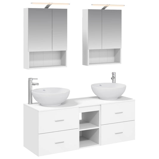 vidaXL Bathroom Furniture Set 5 pcs White Engineered Wood and Glass