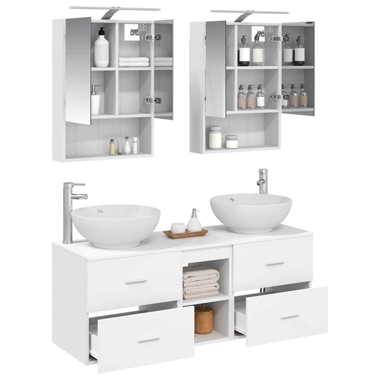 vidaXL Bathroom Furniture Set 5 pcs White Engineered Wood and Glass