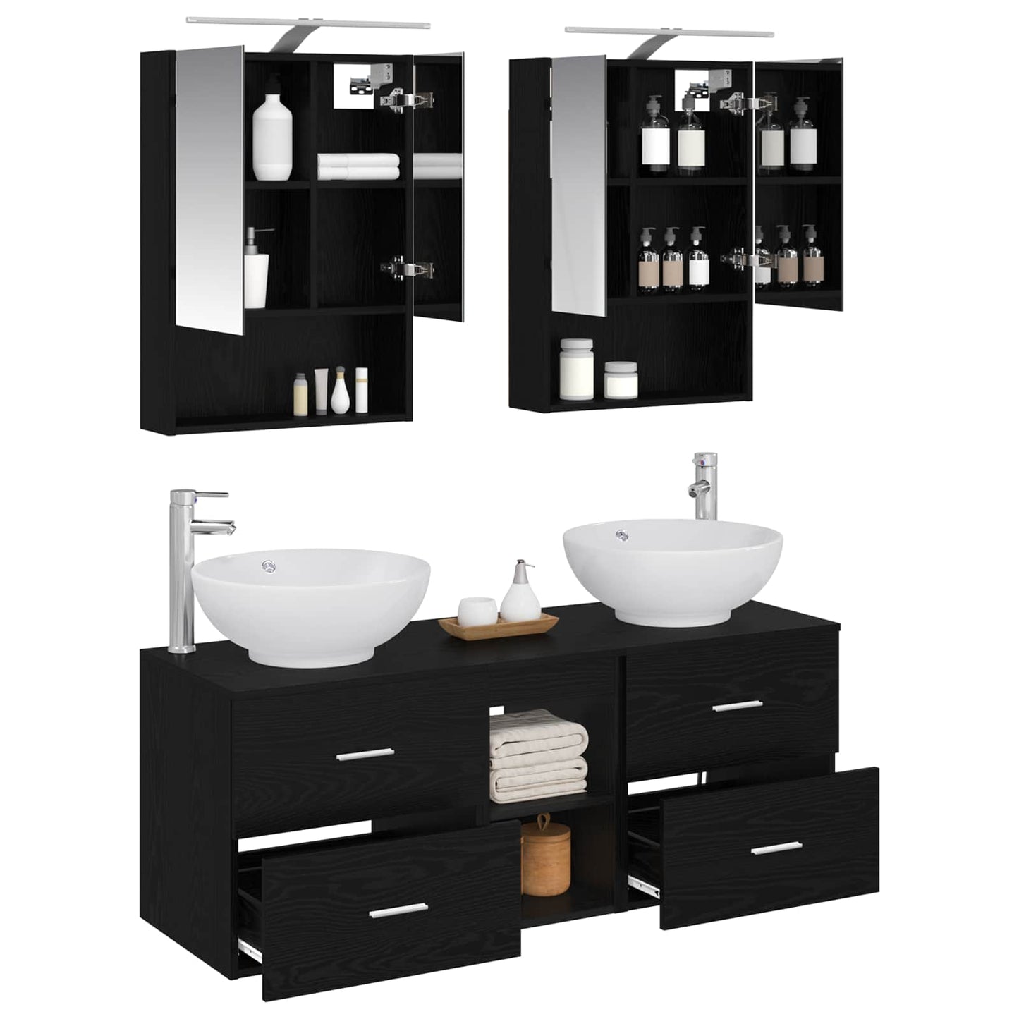 vidaXL Bathroom Furniture Set 5 pcs Black Oak